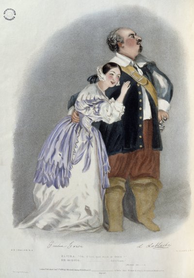 Giulia Grisi (1811-69) en Elvira et Luigi Lablache (1794-1858) en Sir George Walton dans 